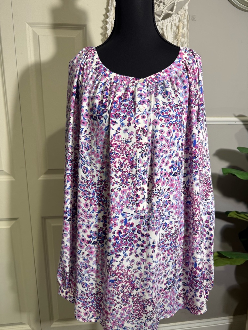 Talbots Floral Peasant Blouse in White, Pink, Purple plus size 3x